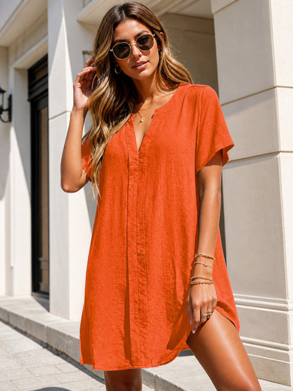 Women’s summer dress with a V-neck and short sleeves main product view