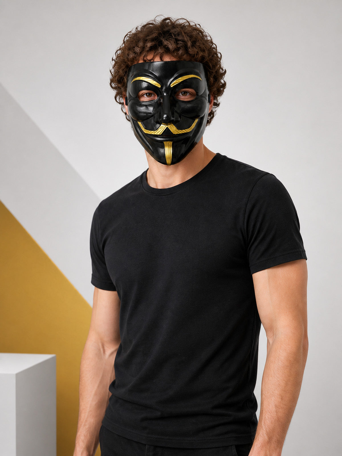 Halloween Mask with Gold Mustache and Beard for Cosplay