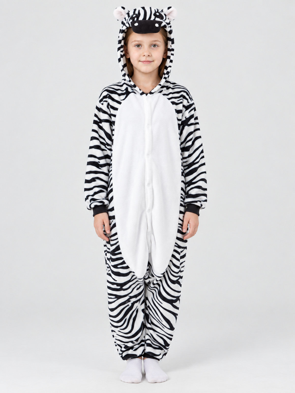 Zebra-Print Hooded Pajama Jumpsuit