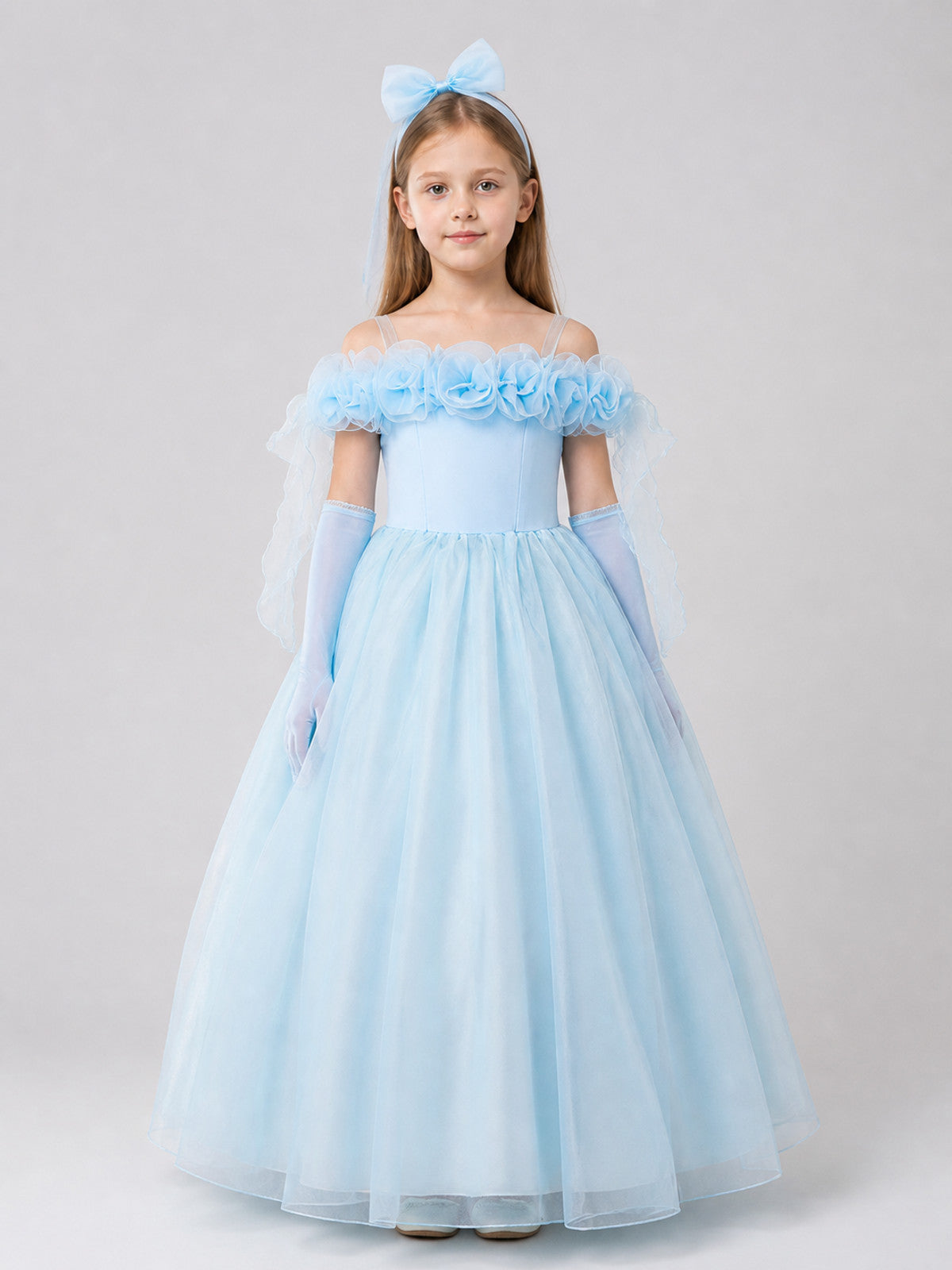 Tutu Dress with Floral Decorations for Performances on-model view