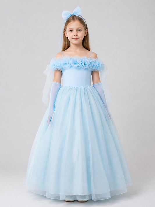 Tutu Dress with Floral Decorations for Performances on-model view