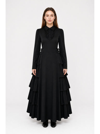 Black Dress with Peter Pan Collar and Lacing main product view