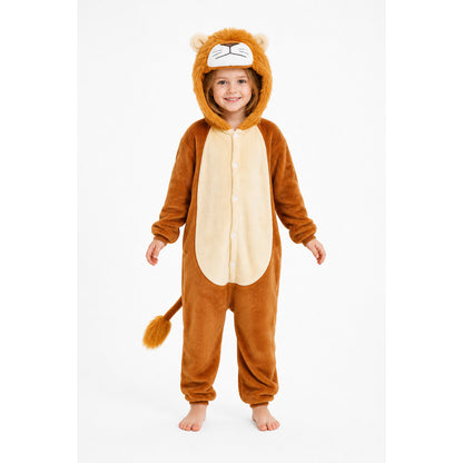 Hooded Lion Kigurumi Jumpsuit Costume on-model view