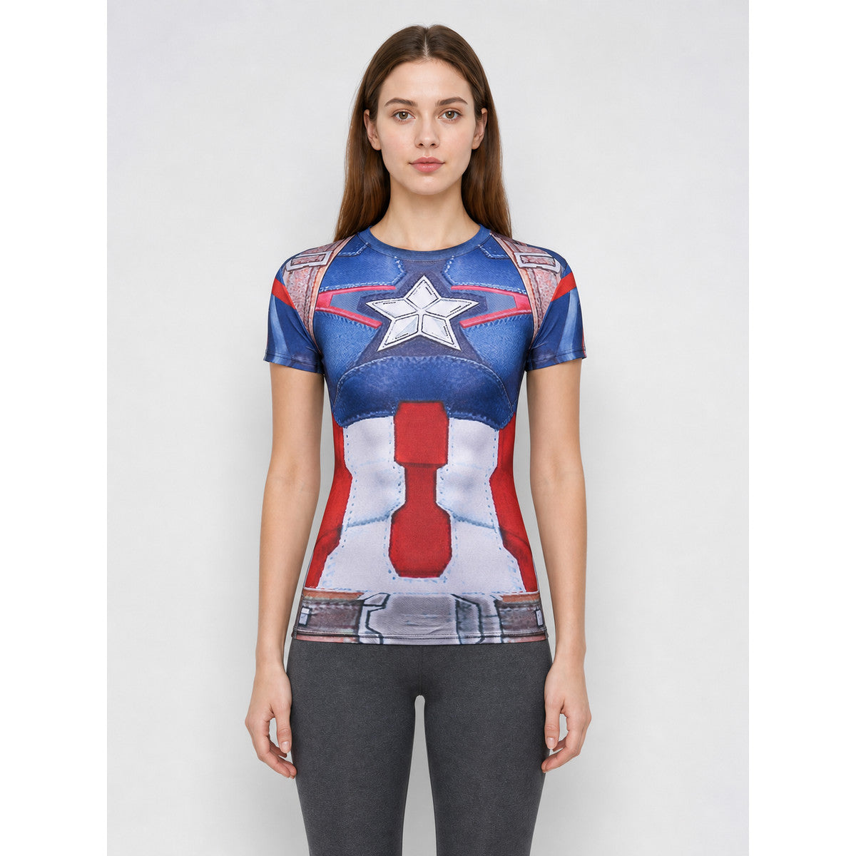 Superhero print T-shirt, slim fit on-model view