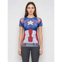 Captain America Superhero Star Print Compression T-Shirt – Slim Fit Short Sleeve