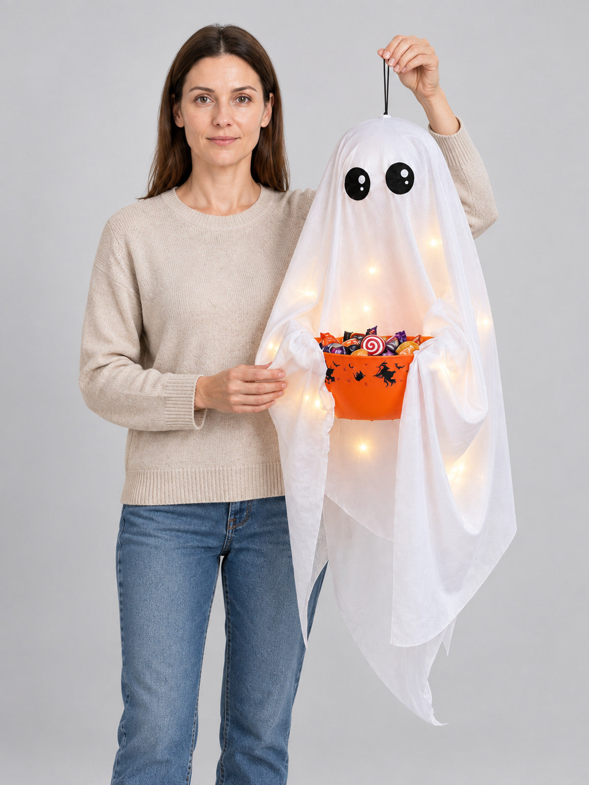 Halloween Hanging Decoration Glowing Ghost with Bowl