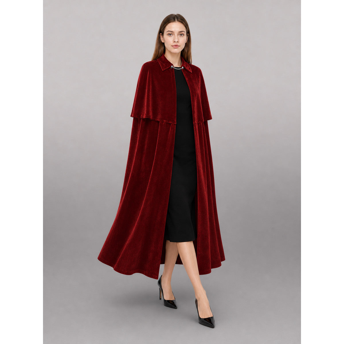 Long Burgundy Vampire Costume Cape front view