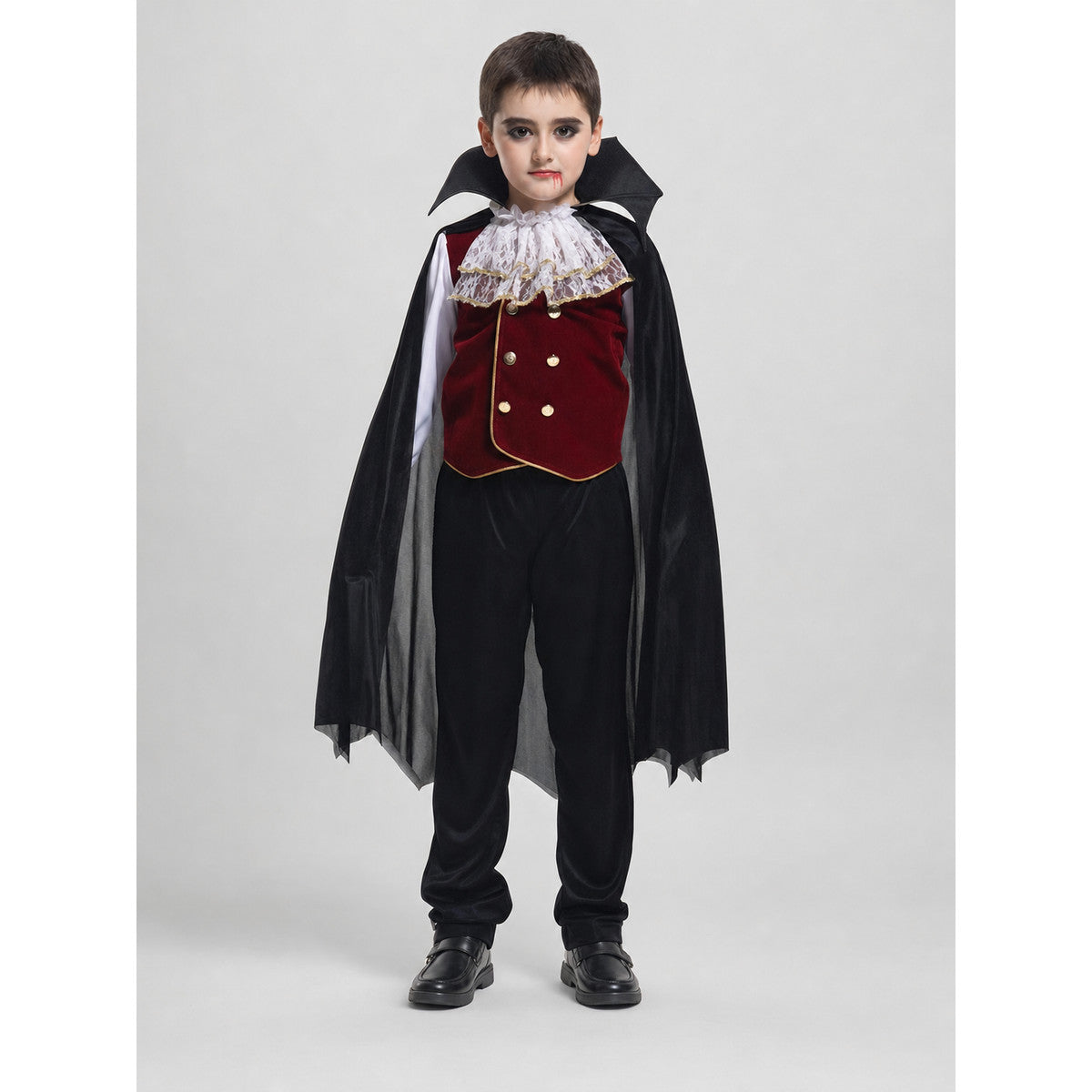 Children's Vampire Costume with Cape and Pants on-model view