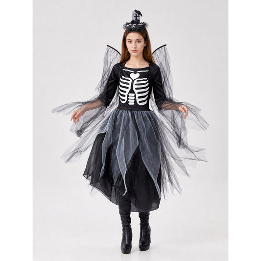 Skeleton costume dress with wings and headpiece