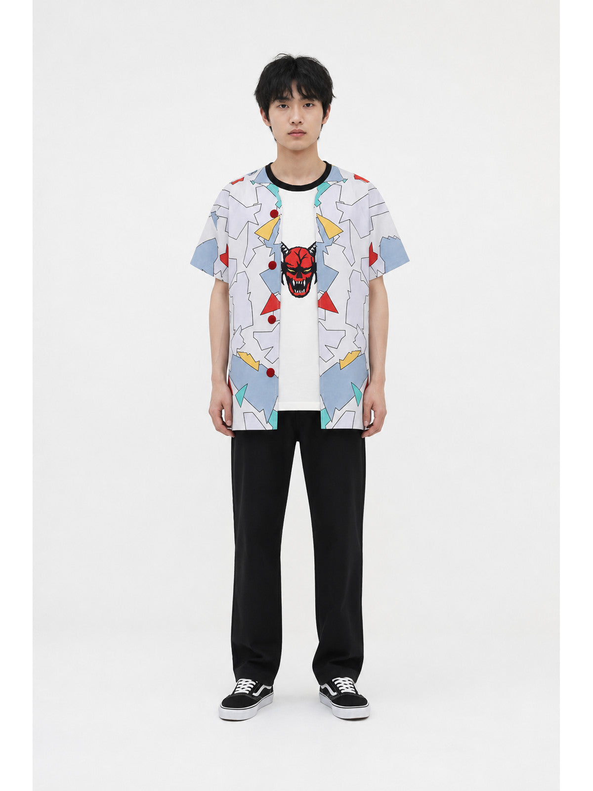 T-shirt with a demon print and colorful inserts main product view