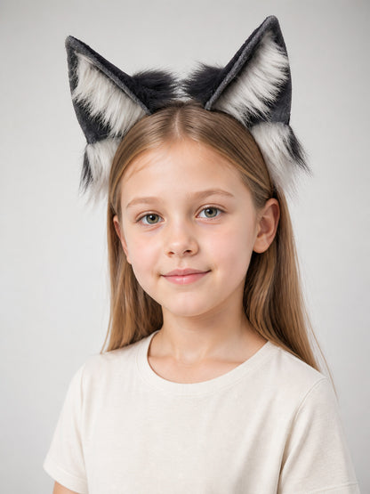 Gray and White Wolf Ears Carnival Headband main product view