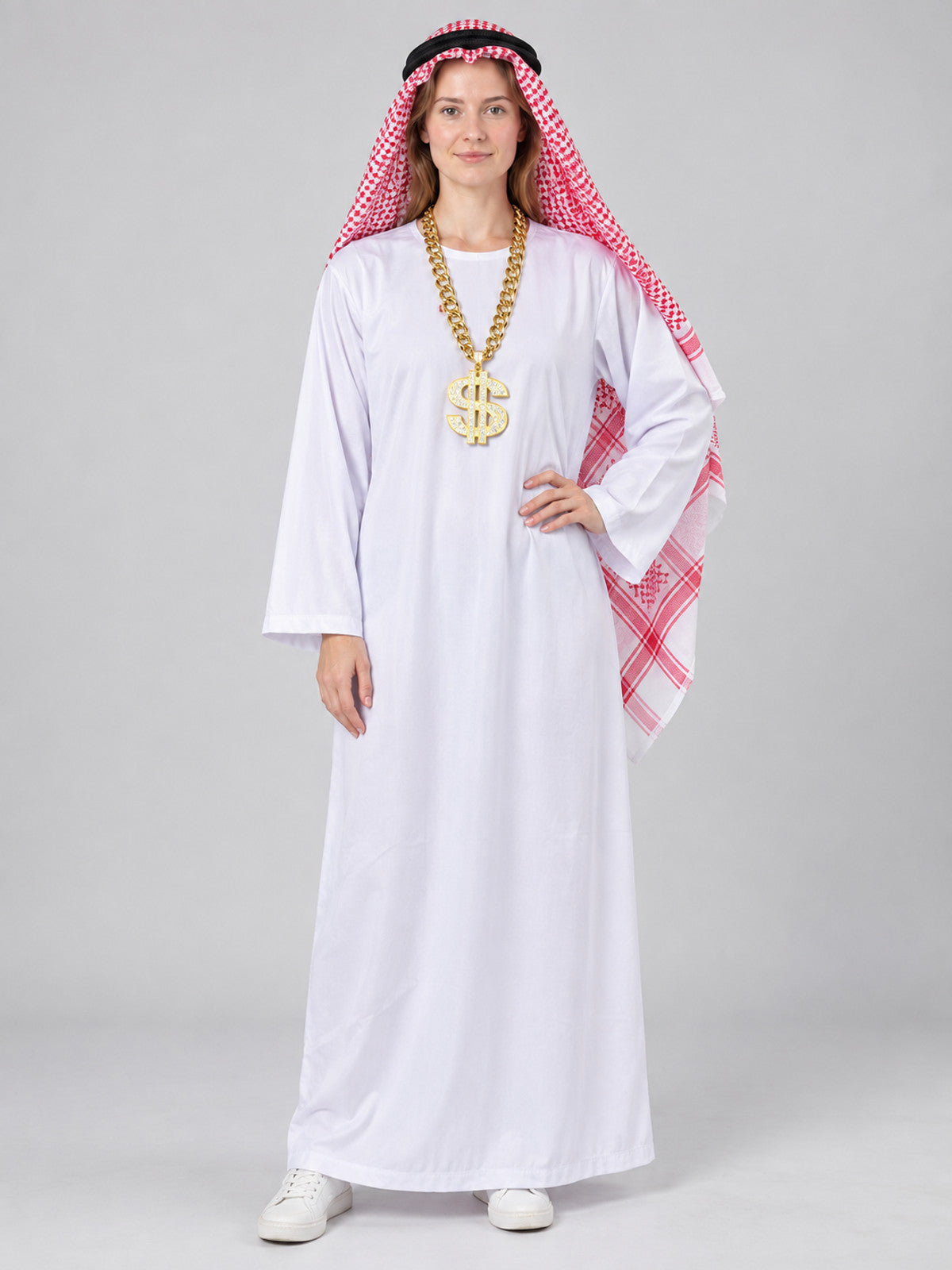 Carnival Costume with Red and White Headscarf and Chain