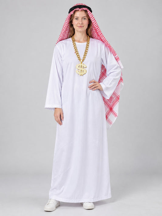 Carnival Costume with Red and White Headscarf and Chain