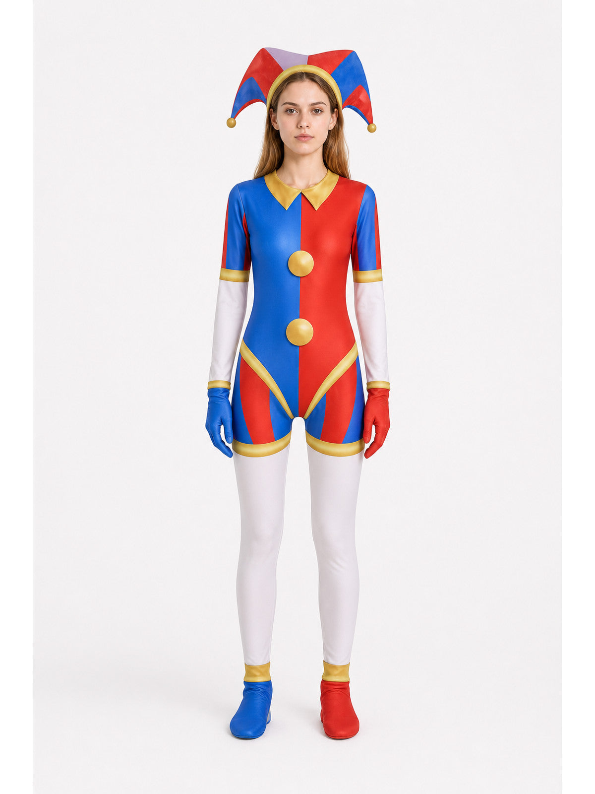Clown Costume Jumpsuit with Hood and Gloves main product view