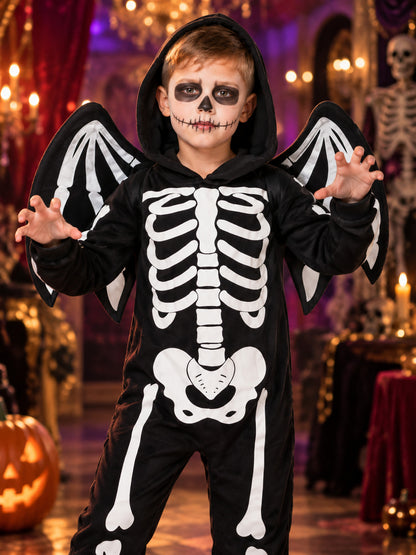 Kids' Skeleton Carnival Costume with Hood and Wings
