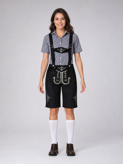 Historical Ethnic Costume with Suspenders and Embroidery front view