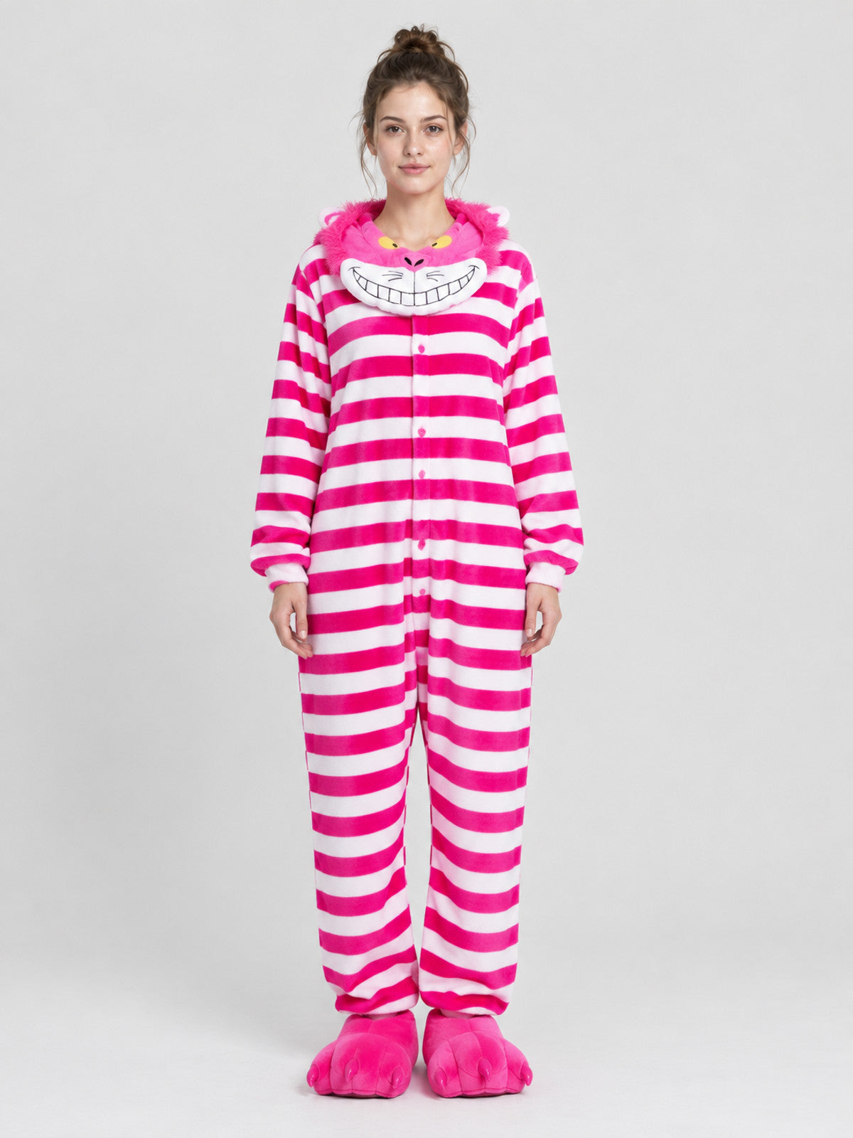 Striped Kigurumi Pajama with Animal Face on Hood