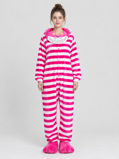 Striped Kigurumi Pajama with Animal Face on Hood