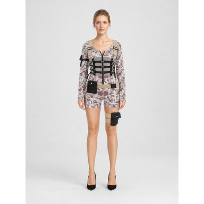 Tactical Camouflage Pilot Romper on-model view