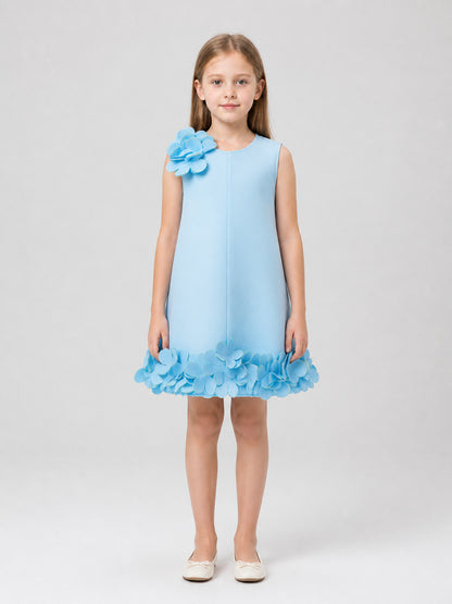 Girls' Light Blue Formal Dress with Dimensional Flowers on-model view