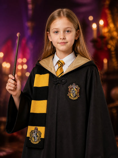 Hufflepuff Hooded Robe for Cosplay and Halloween on-model view