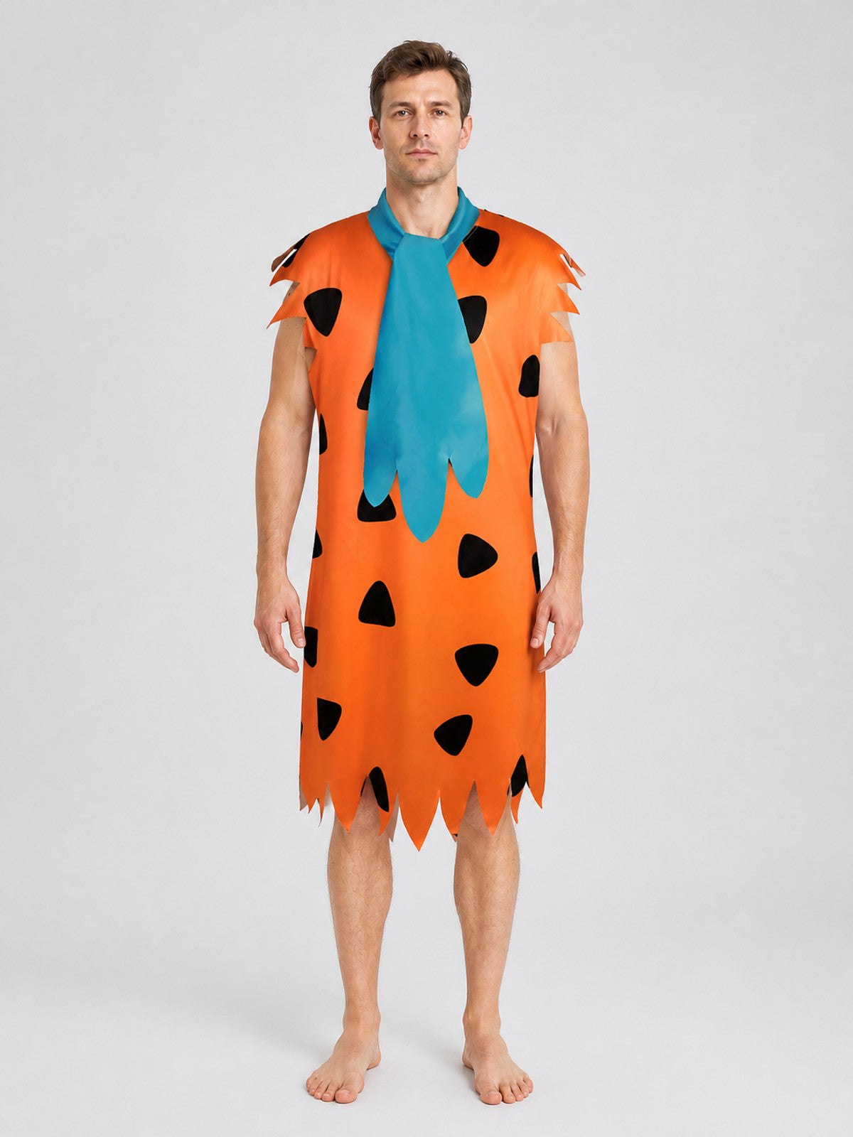 Orange Dress with Black Spots and Blue Accessory