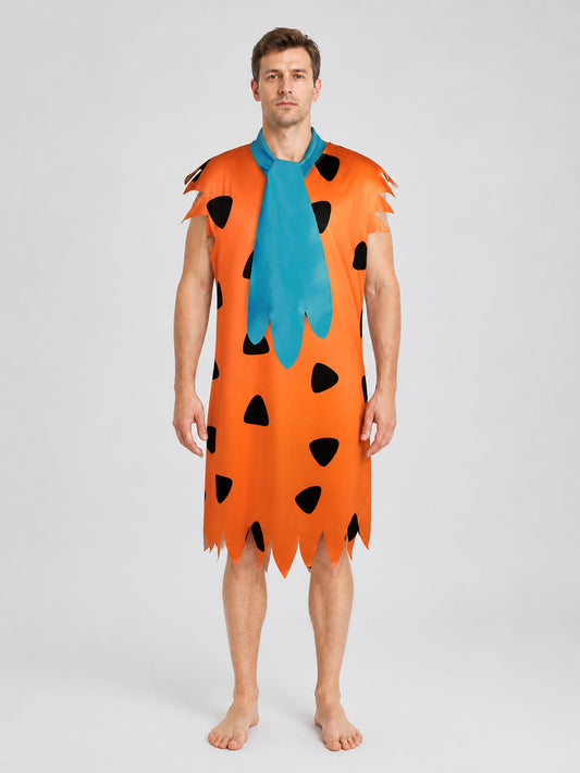 Orange Dress with Black Spots and Blue Accessory