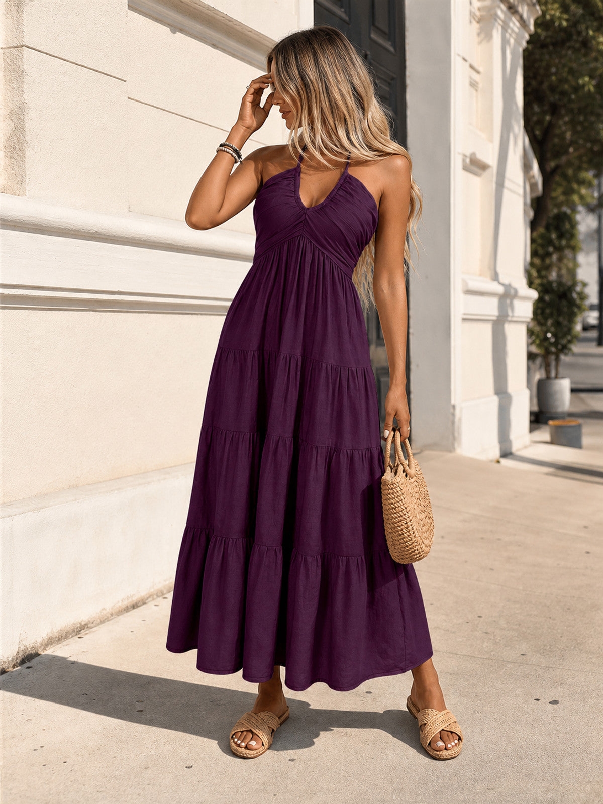 Long Strappy Dress with a V-Neckline main product view