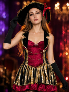 Pirate Costume with Bandeau Top and Flared Skirt for Cosplay