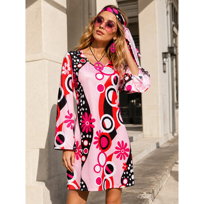 Women's Dress with Long Sleeves, Lacing, and Pattern