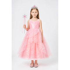 Pink Children's Halloween Costume with Crown and Wand