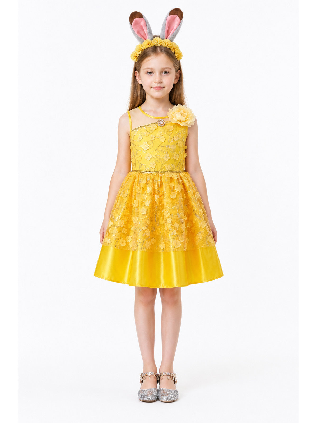 Yellow Cosplay Dress with Floral Decor main product view