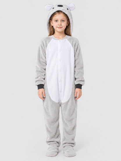 Flannel Hooded Pajama Jumpsuit with Ears