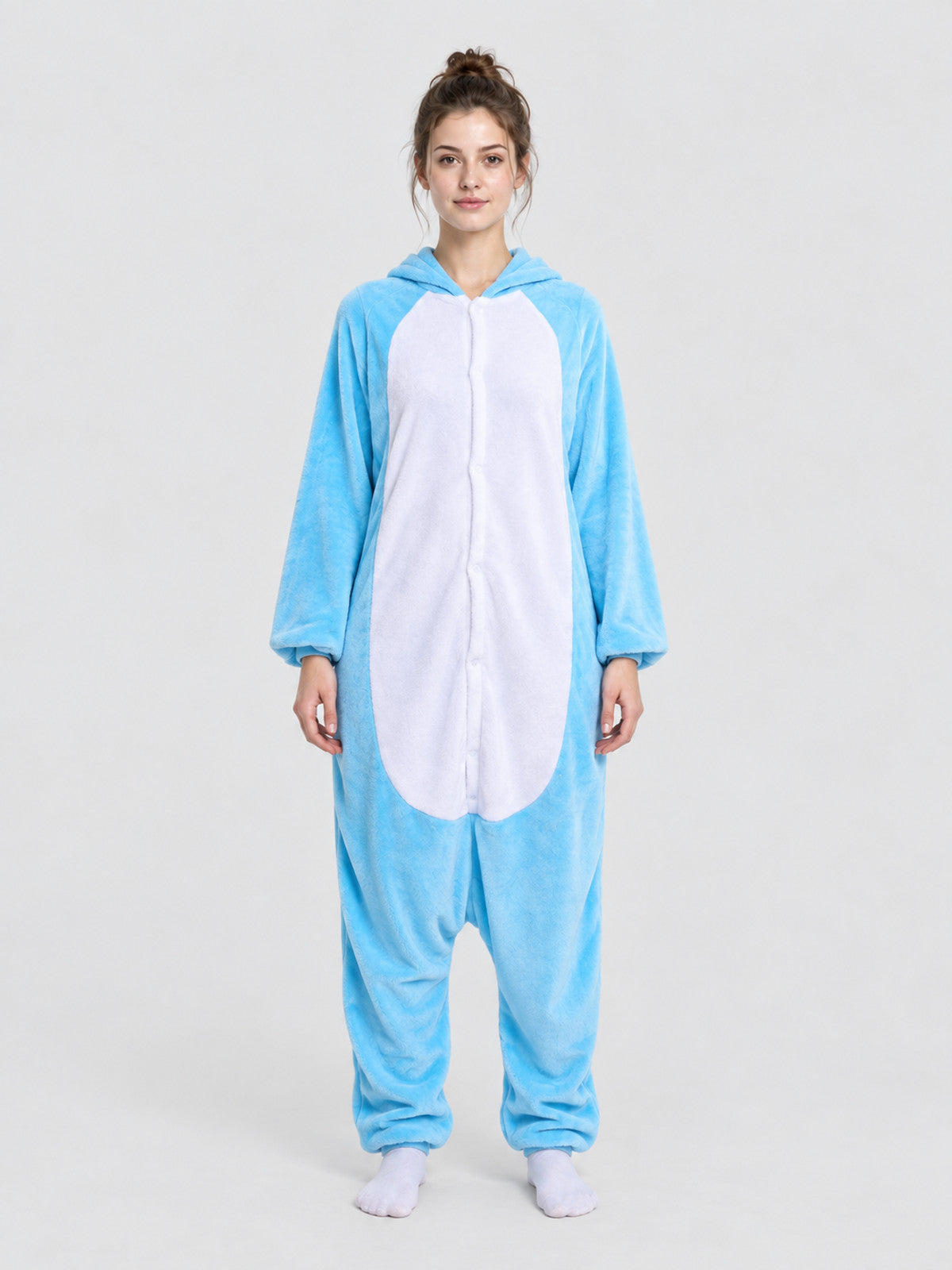 Blue Flannel Pajama Jumpsuit with White Panel