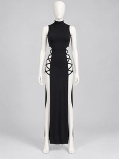 Fitted Dress with a High Neckline and Side Lacing