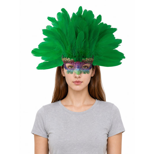 Carnival feather headdress with mask