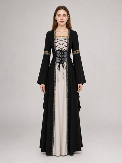 Gothic Long-Sleeve Lace-Up Dress front view