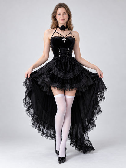 Black Gothic-Style Halloween Dress with Crinoline