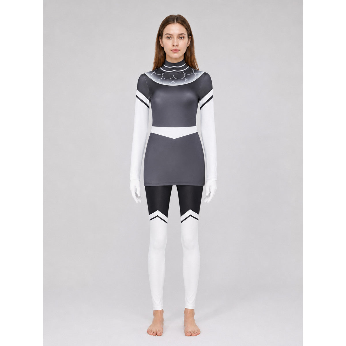 Halloween Cosplay Costume with White Inserts on-model view
