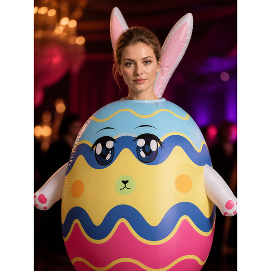 Inflatable Rabbit Egg Bodysuit Costume, Cartoon Striped Animal Outfit with Long on-model view