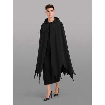 Black Carnival Cloak with Hood and Mask front view