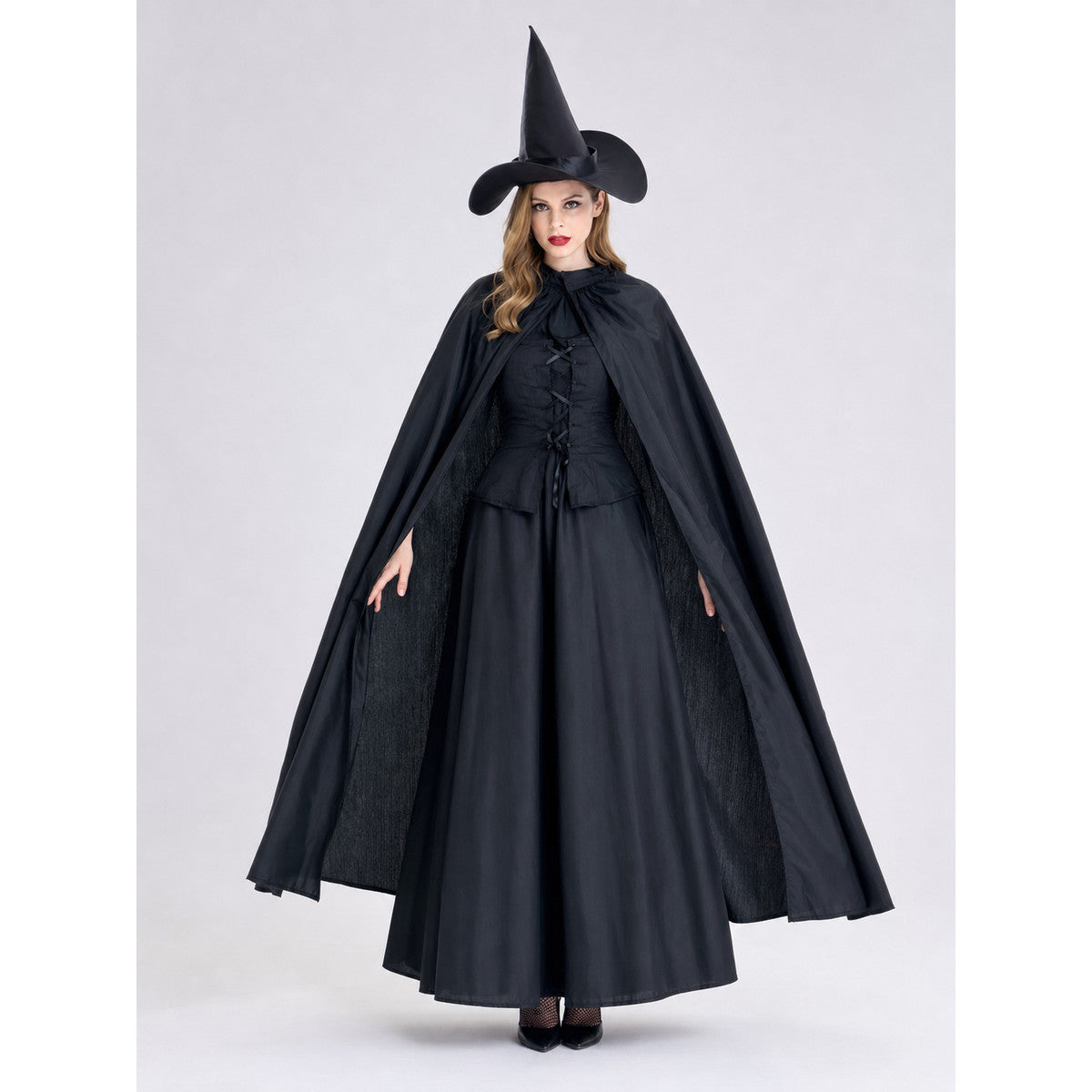 Costume set with dress, cape, and hat