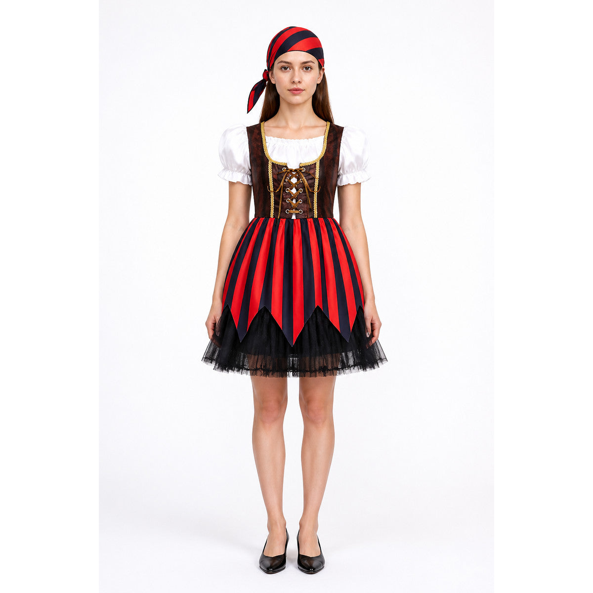 Striped Pirate Costume Dress with Bandana for Carnival main product view