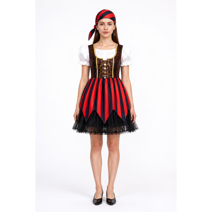 Striped Pirate Costume Dress with Bandana for Carnival main product view