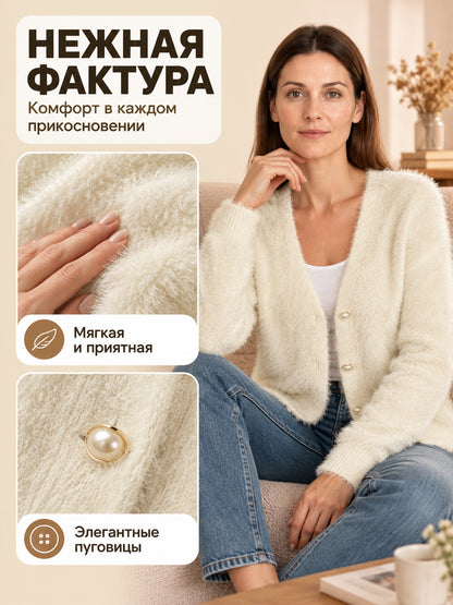 Faux Fur Cardigan Fuzzy Light Beige
