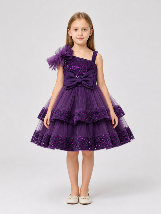 Festive Princess Dress with Sequins and Bows on-model view