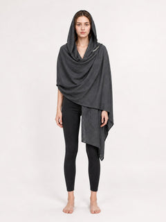 Unisex Gray Hooded Scarf Cape – Medieval Cowl Wrap with Feather Brooch & Pins