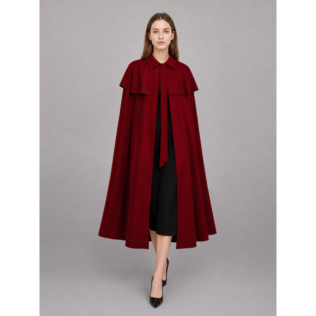 Red Carnival Cloak with a Turn-Down Collar