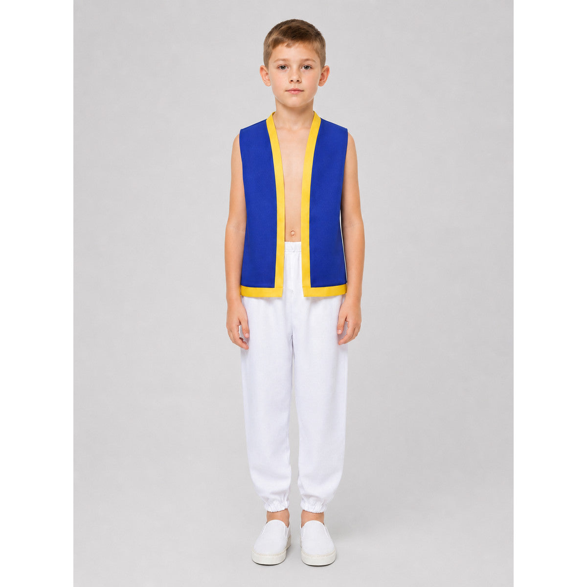 Toad cosplay costume from Super Mario, vest and pants on-model view