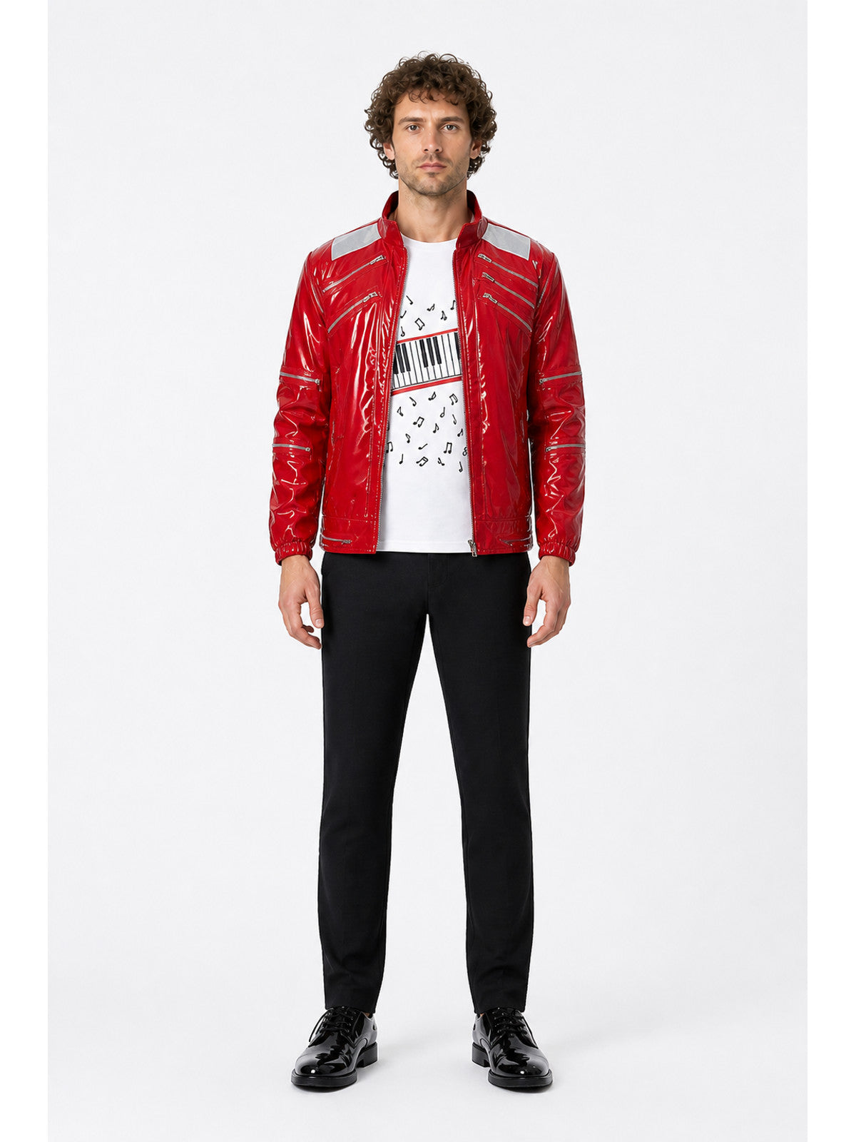 Stage Costume with Red Jacket and Piano Key Print